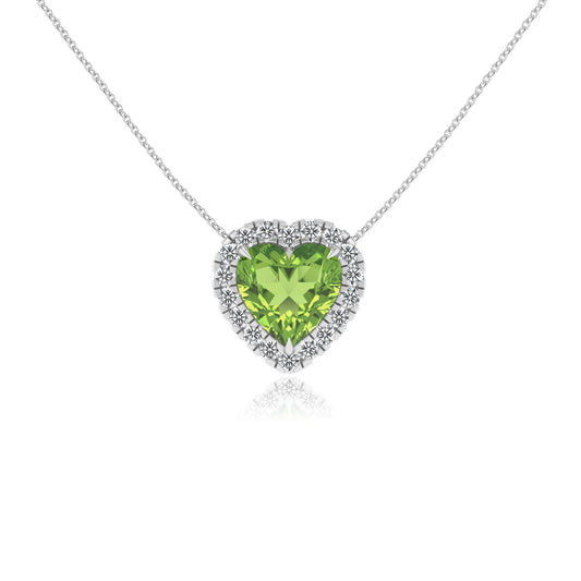 natural peridot heart solitaire necklaces in platinum