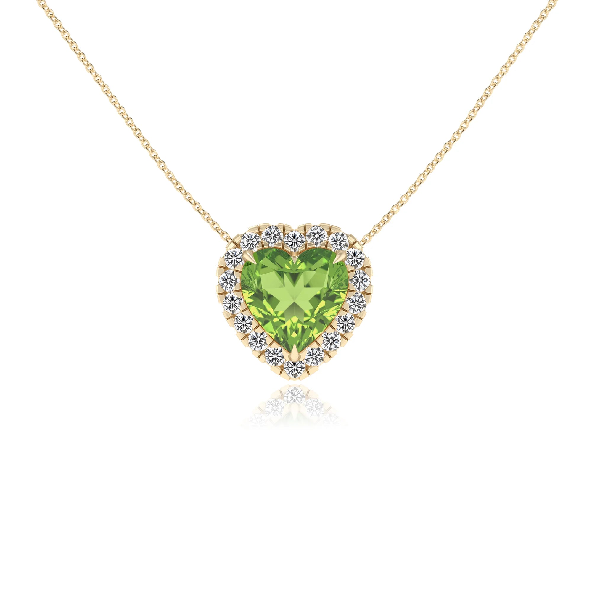 natural peridot heart solitaire necklaces in yellow gold