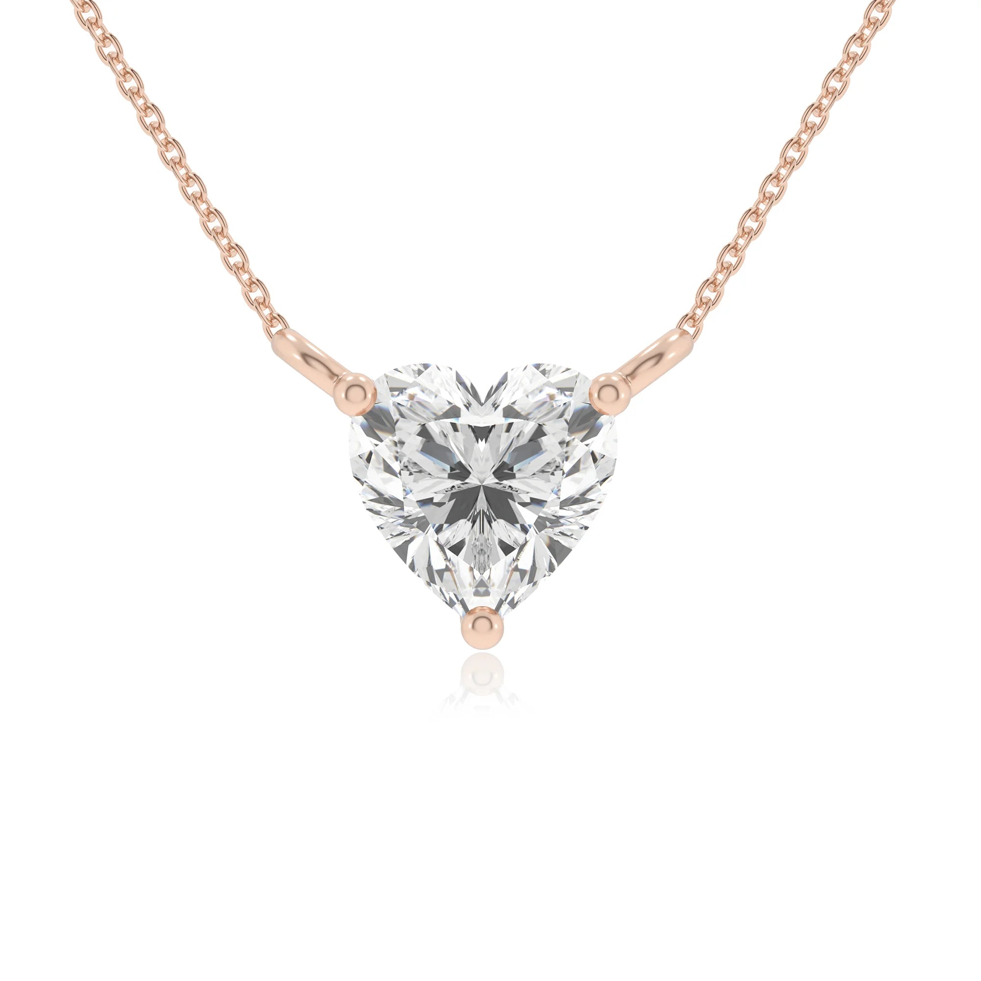 lab grown moissanite heart solitaire necklaces in rose gold