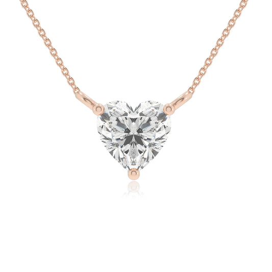 lab grown moissanite heart solitaire necklaces in rose gold
