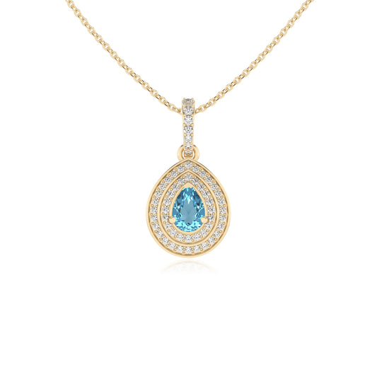 natural swiss-blue-topaz pear halo necklaces in yellow gold