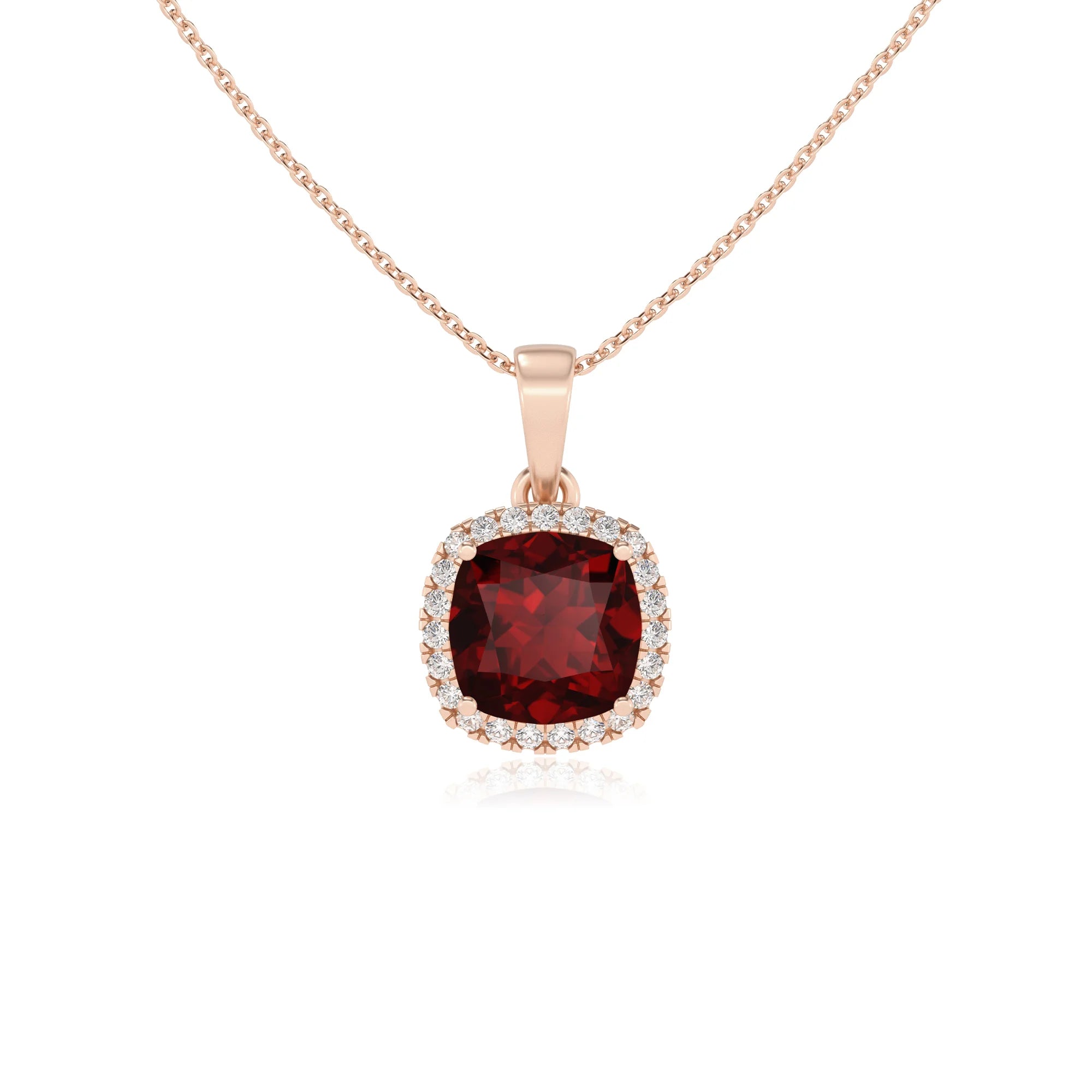 natural garnet cushion solitaire necklaces in rose gold