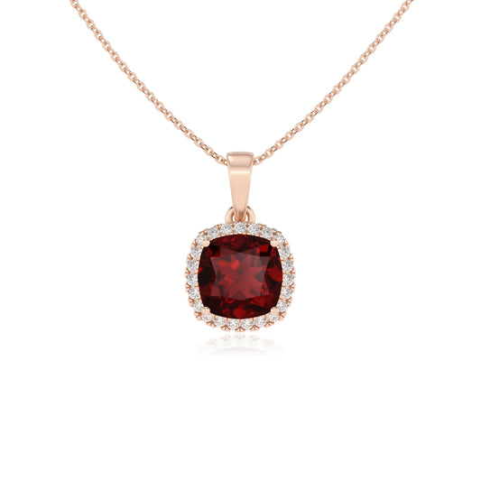 natural garnet cushion solitaire necklaces in rose gold