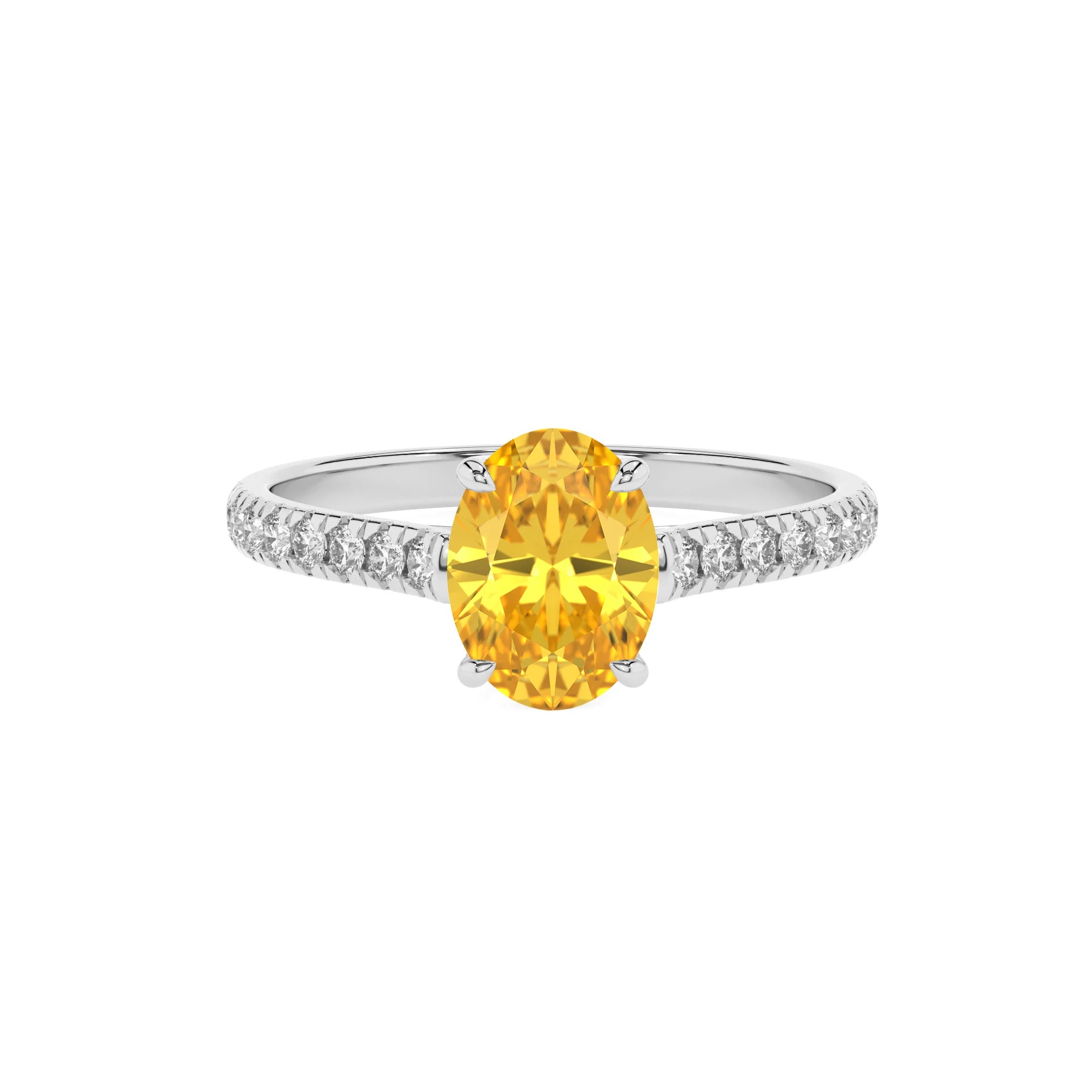 lab grown yellow-sapphire oval half eternity solitaire engagement rings in platinum