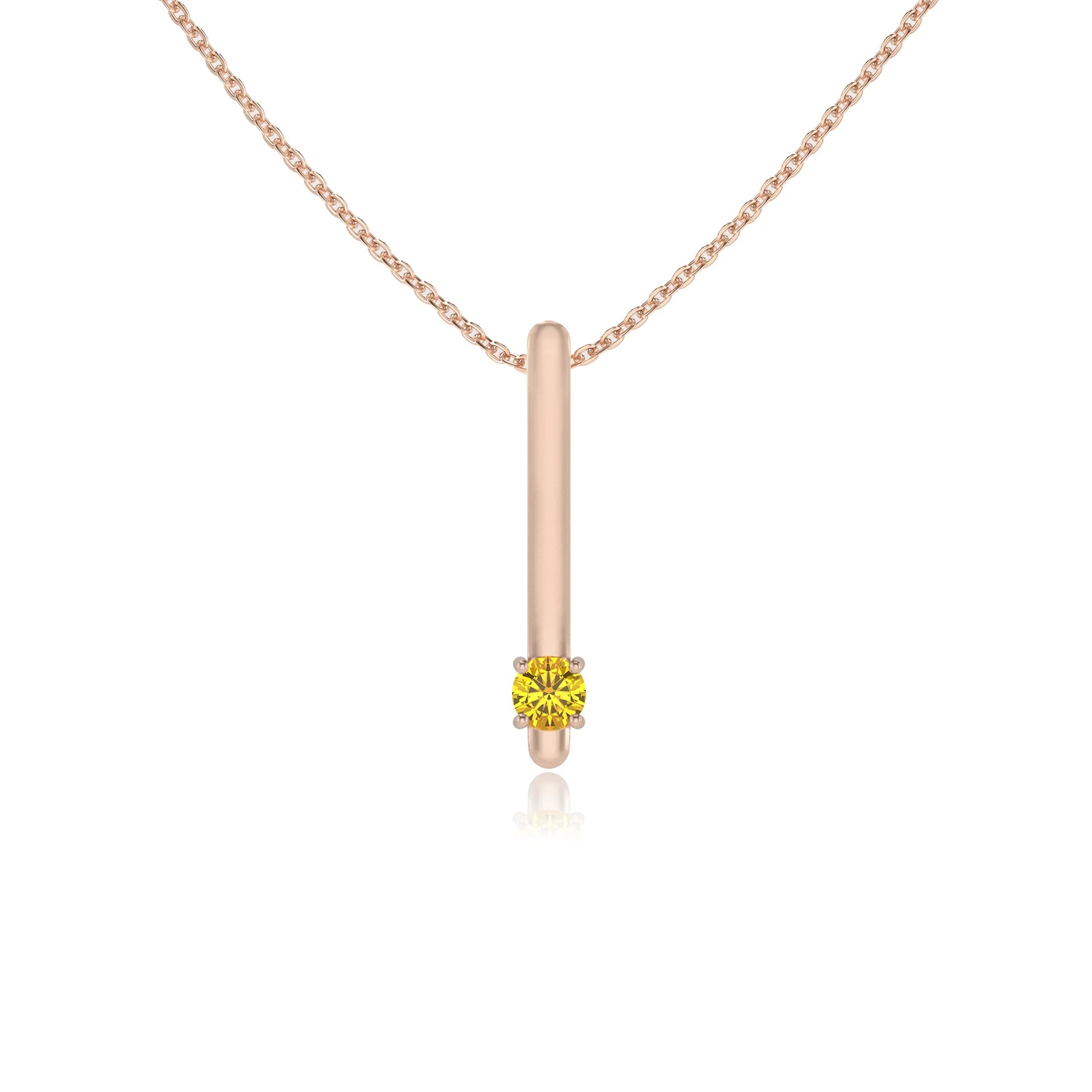 lab grown yellow-sapphire round bar necklaces in rose gold