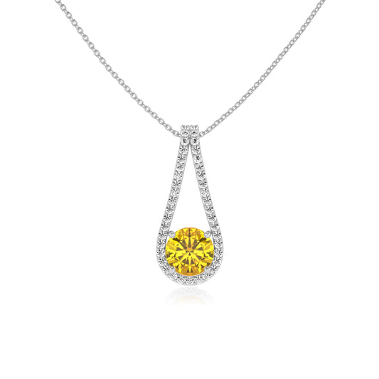 lab grown yellow-sapphire round solitaire v-bale necklaces in white gold