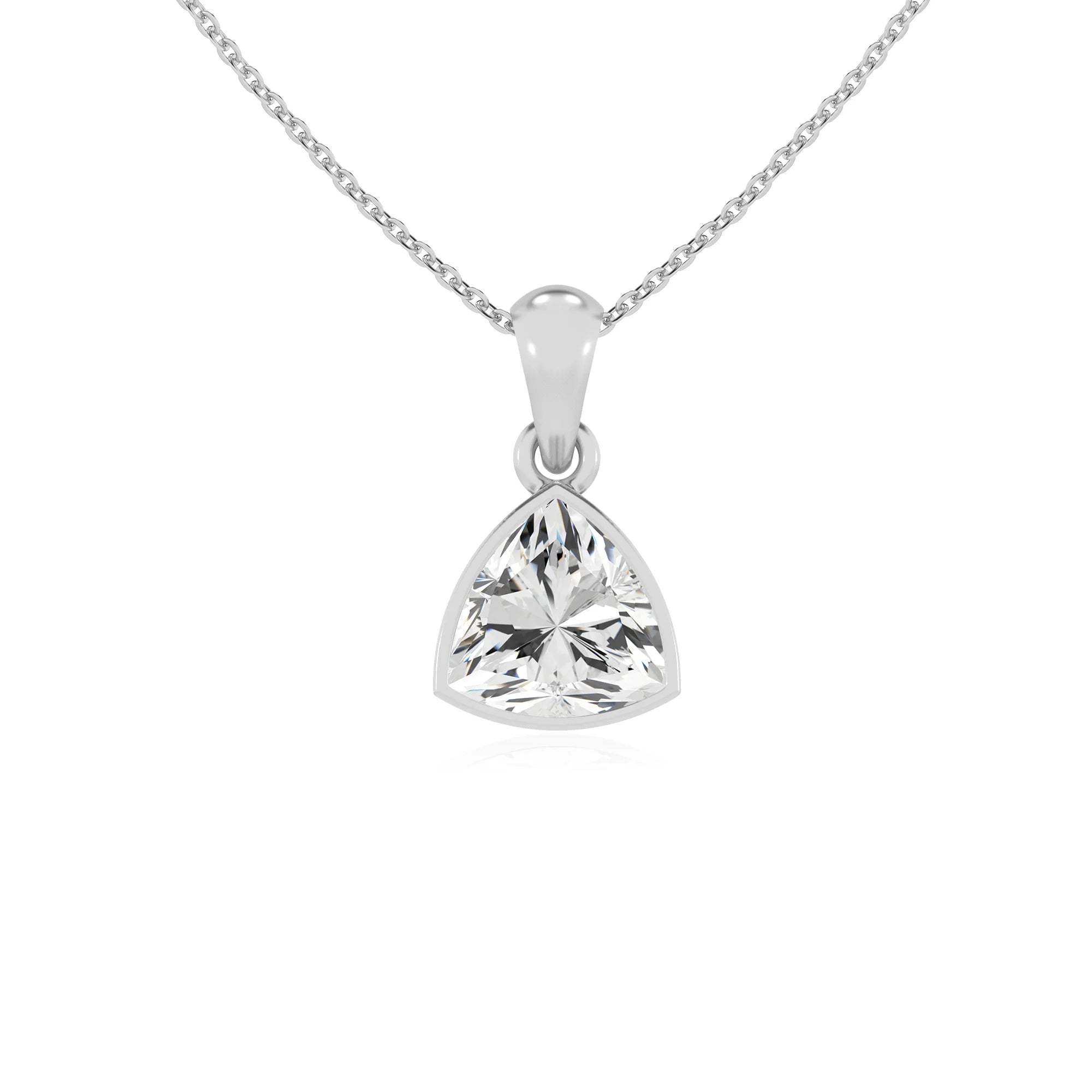 lab grown moissanite trillion solitaire necklaces in white gold