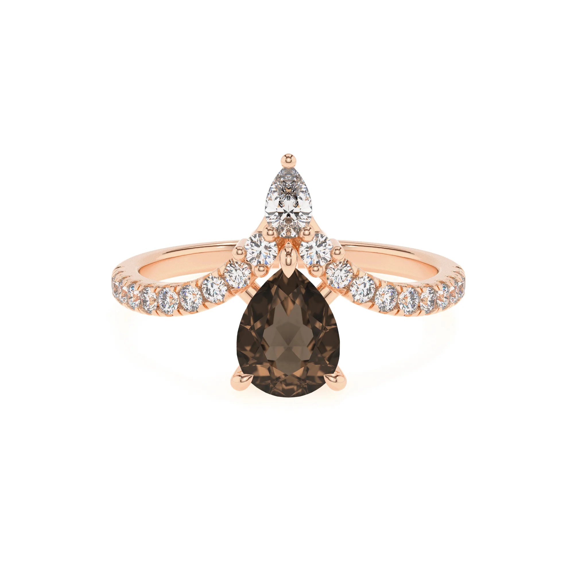 natural smoky-quartz pear solitaire rings in rose gold