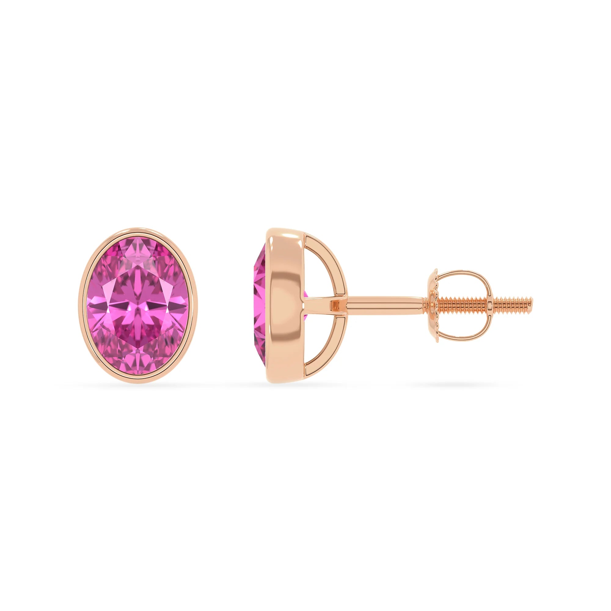 lab grown pink sapphire oval stud earrings in rose gold
