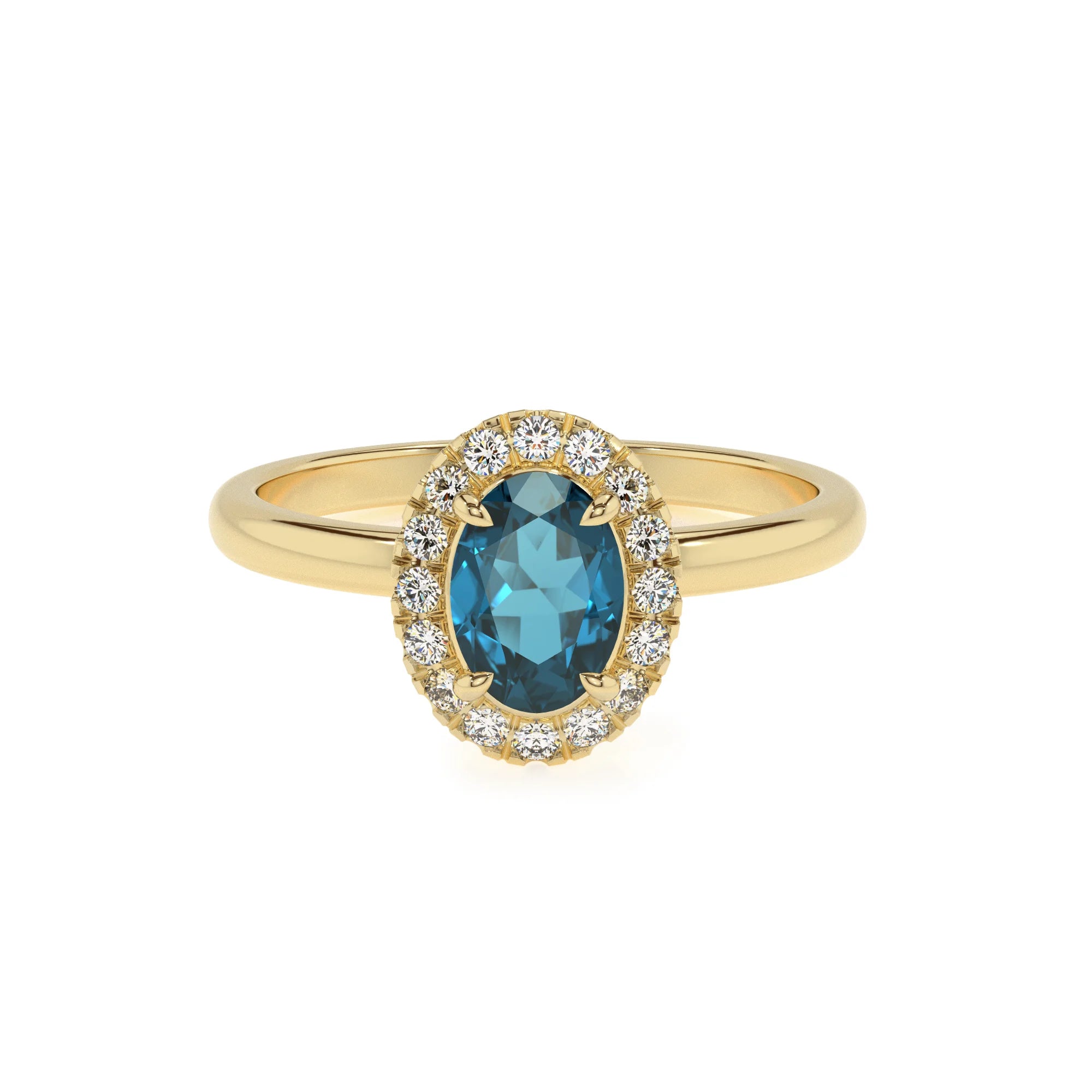 natural london-blue-topaz oval solitaire rings in yellow gold