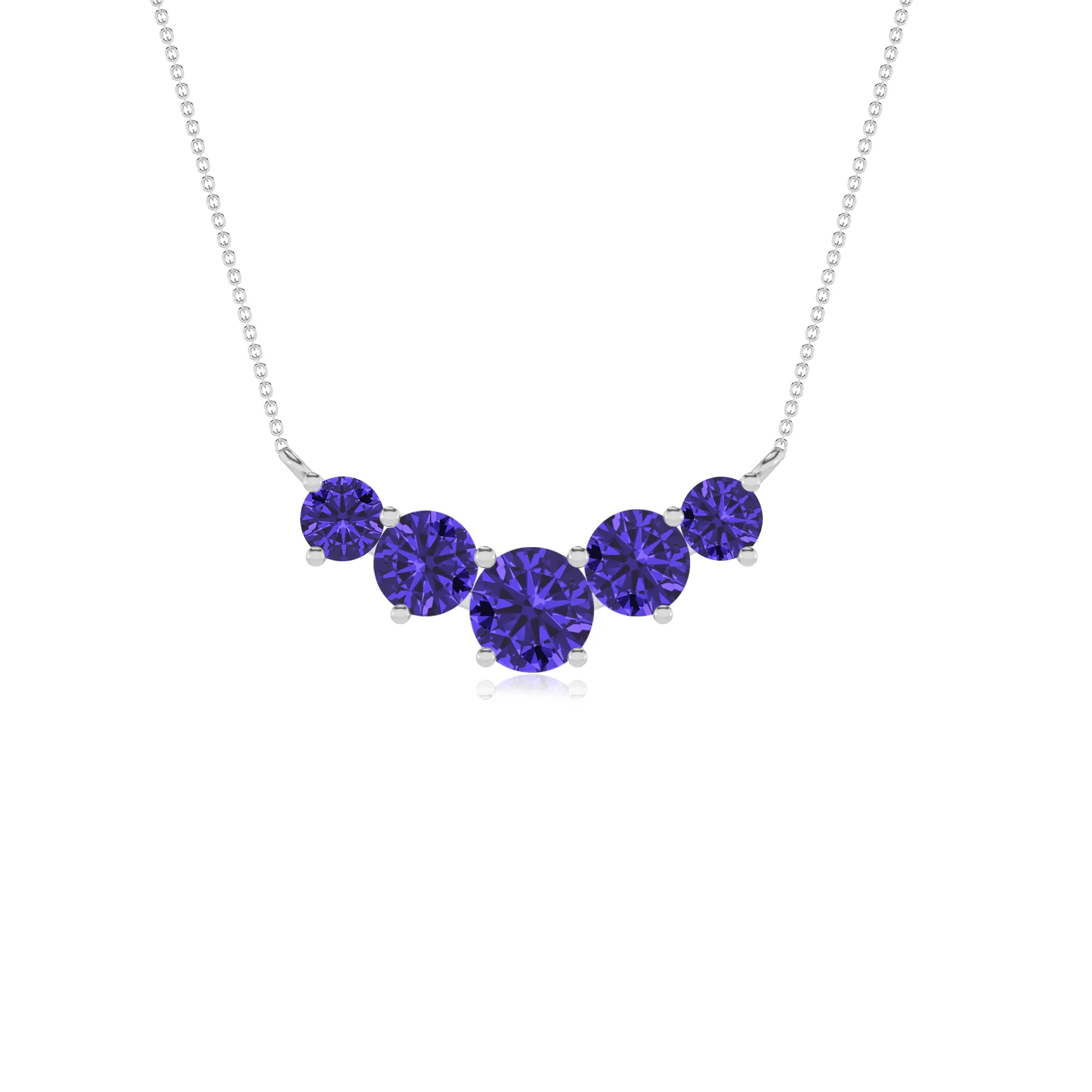 lab grown tanzanite round bar necklaces in white gold