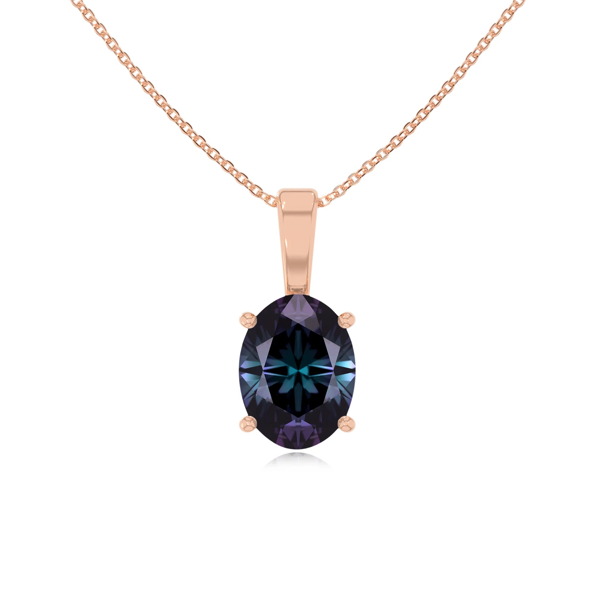 lab grown alexandrite oval solitaire necklaces in rose gold