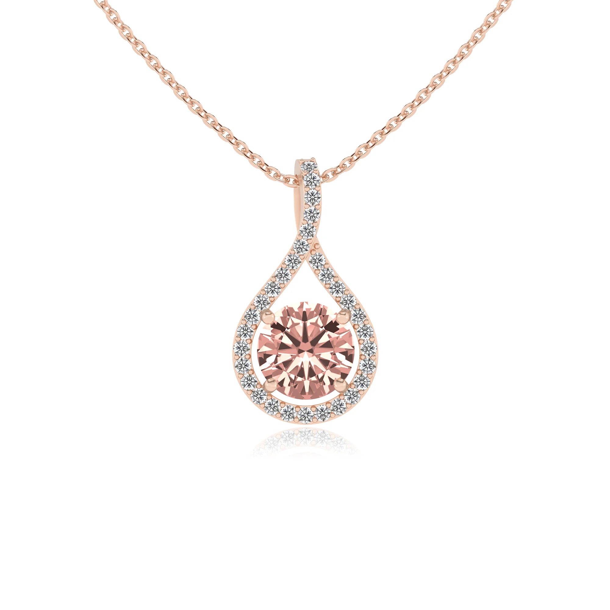 lab grown morganite round solitaire necklaces in rose gold