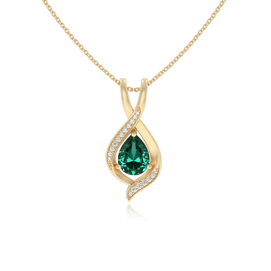 lab grown emerald pear solitaire necklaces in yellow gold