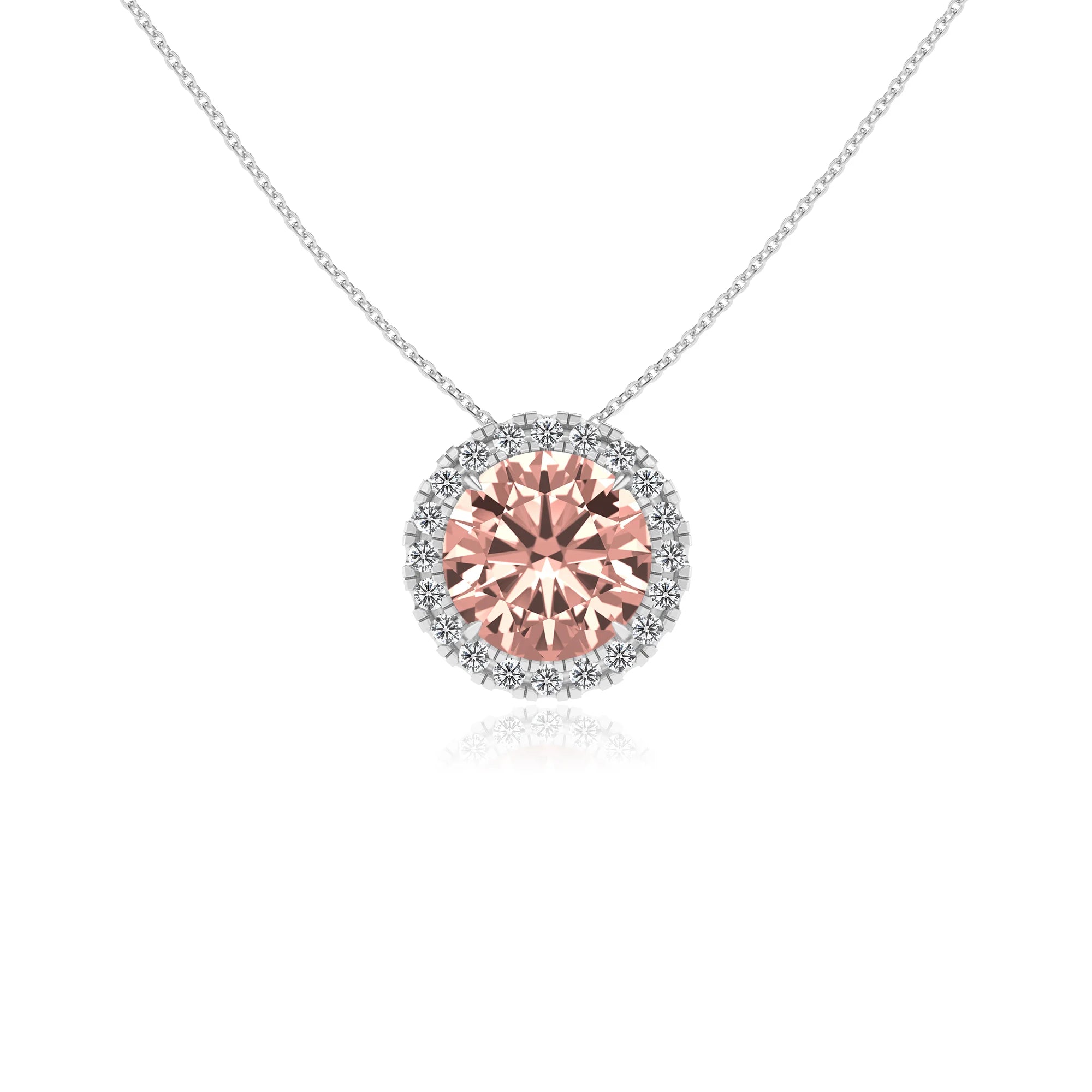 lab grown morganite round solitaire necklaces in sterling silver