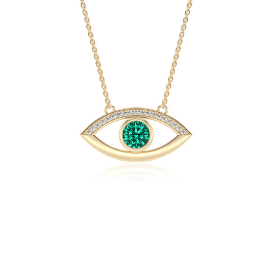 lab grown emerald round solitaire necklaces in yellow gold