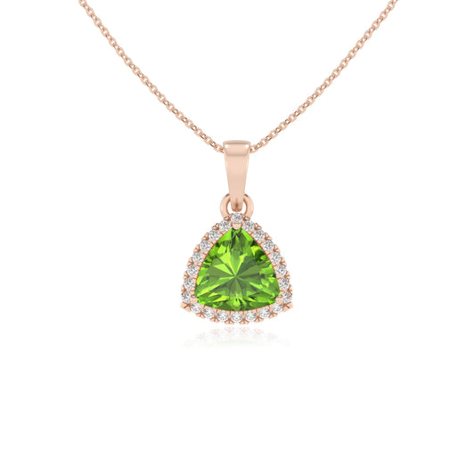 natural peridot trillion solitaire necklaces in rose gold