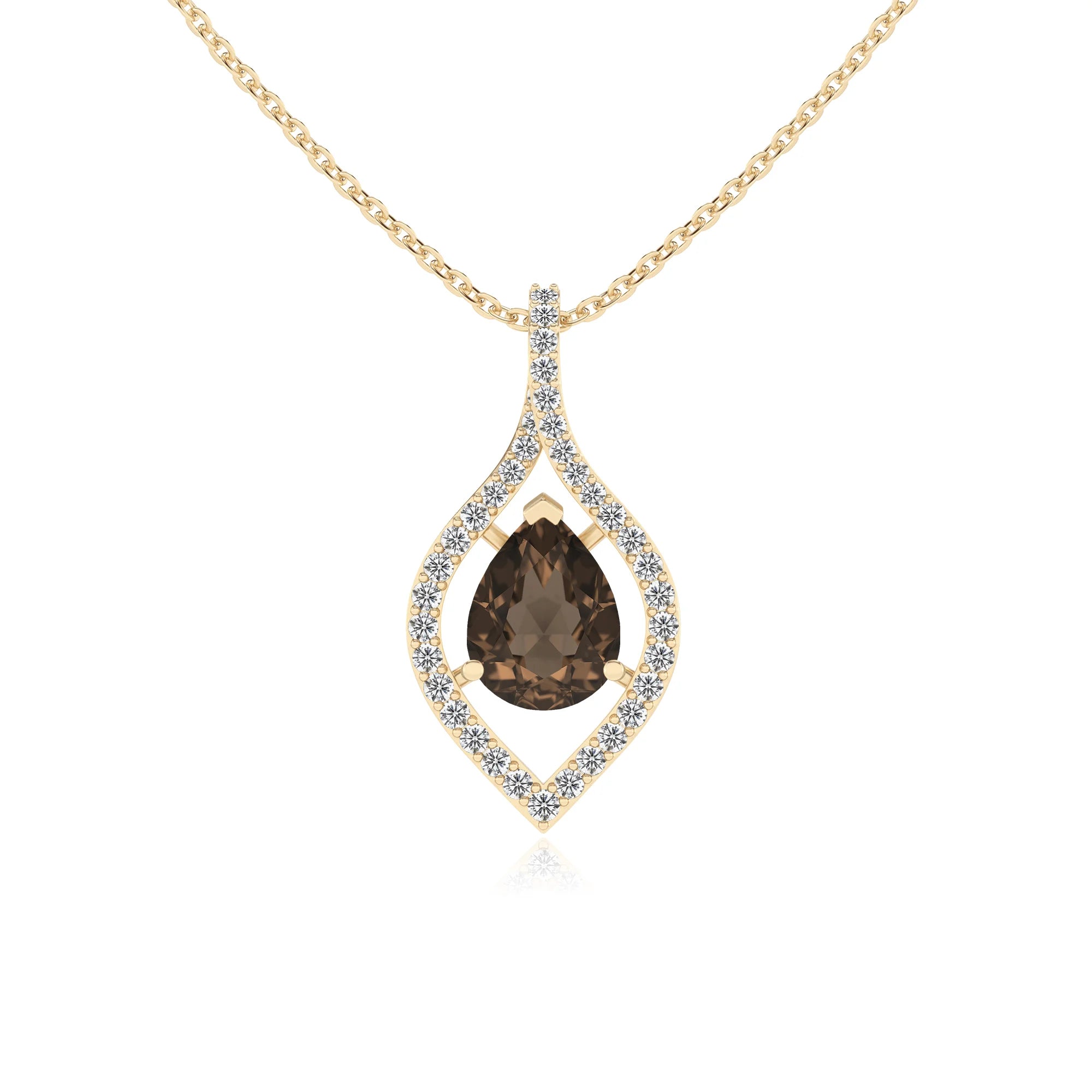 natural smoky-quartz pear infinity necklaces in yellow gold
