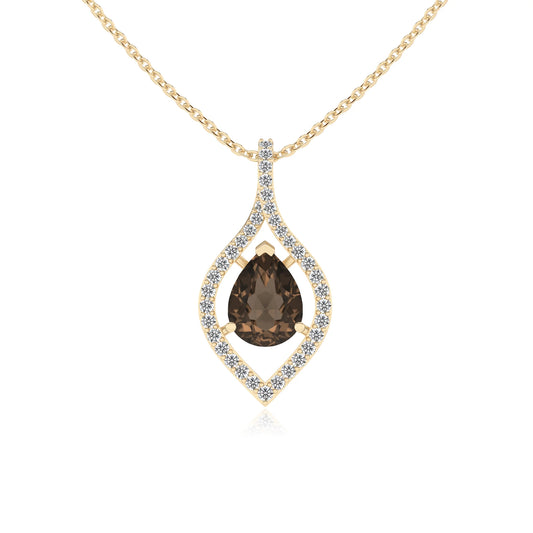natural smoky-quartz pear infinity necklaces in yellow gold