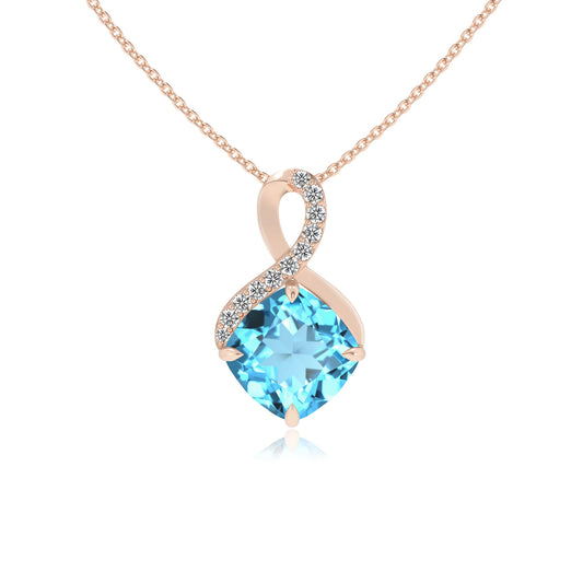 natural swiss-blue-topaz cushion infinity necklaces in rose gold