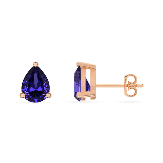 lab grown tanzanite pear stud earrings in rose gold