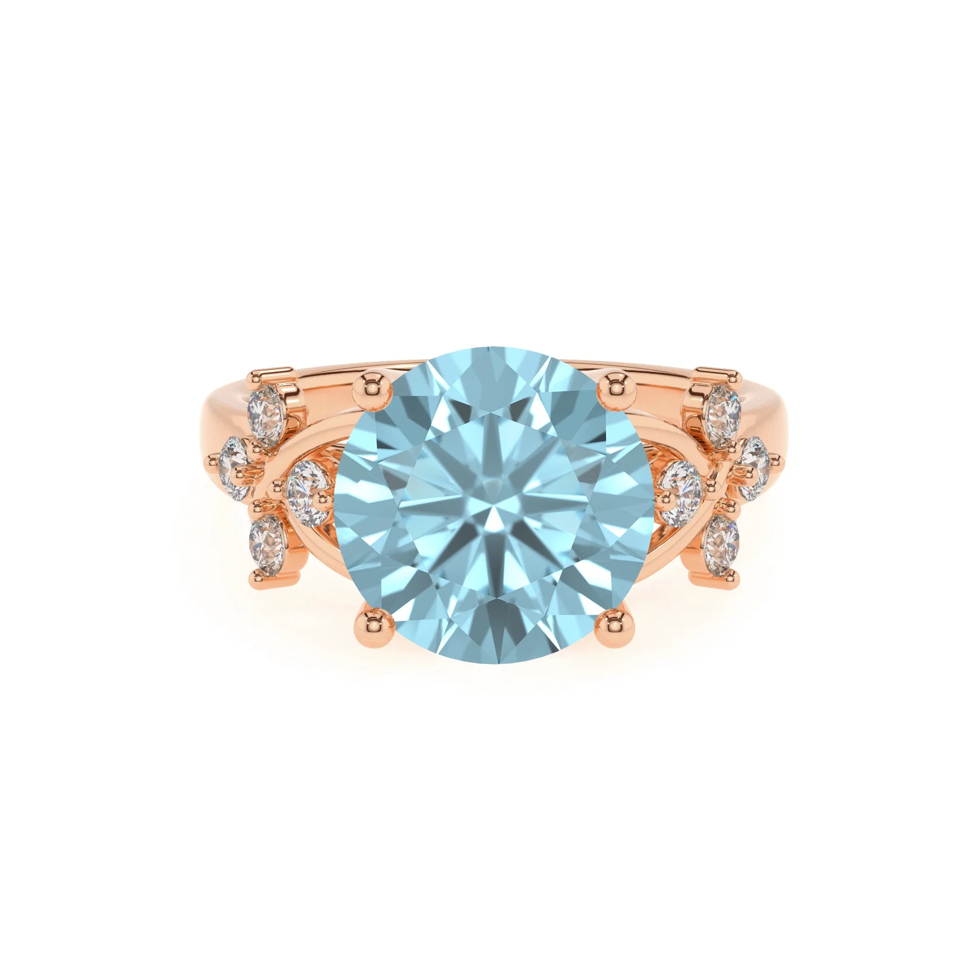 lab grown aquamarine round solitaire rings in rose gold