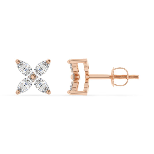 lab grown moissanite marquise stud earrings in rose gold