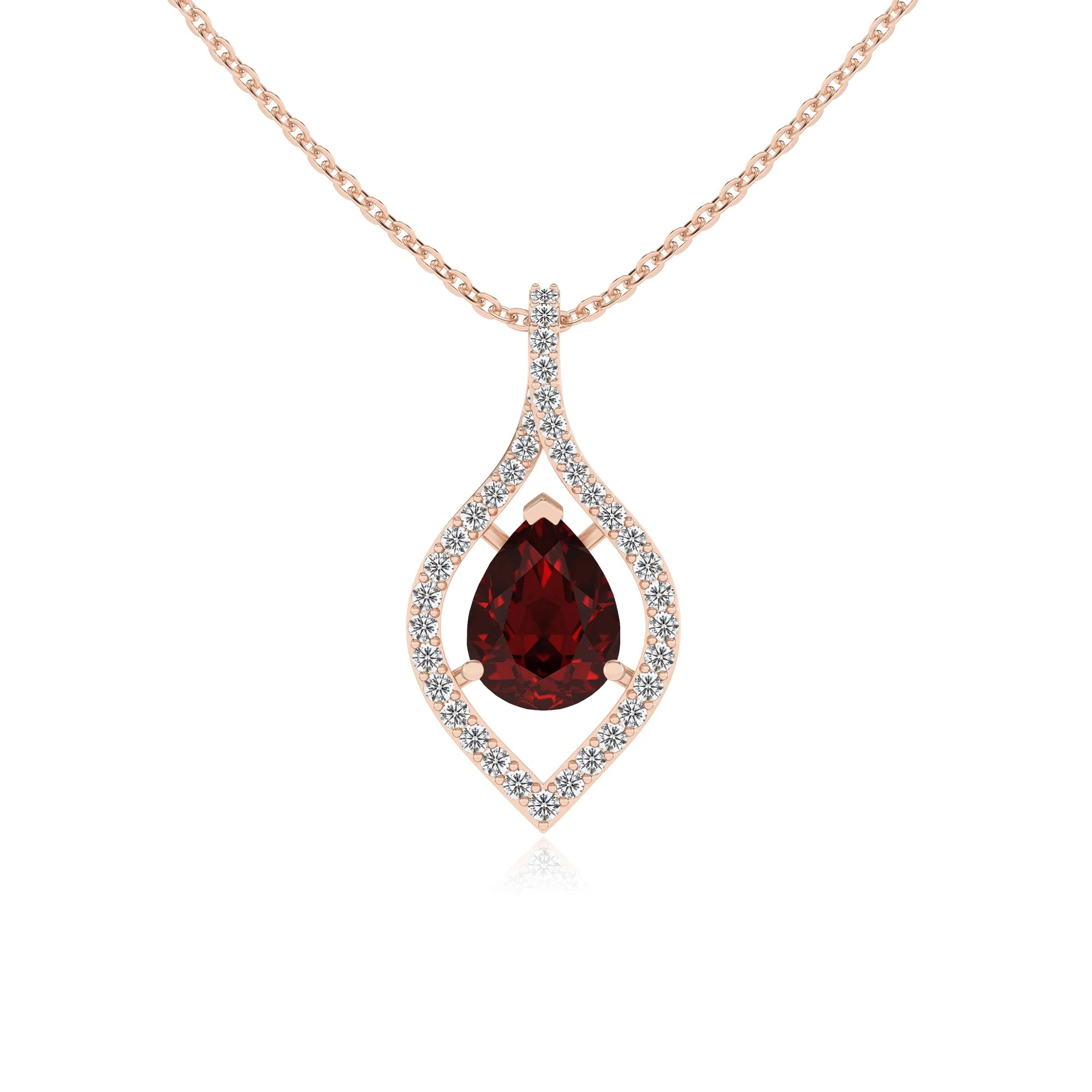 natural garnet pear infinity necklaces in rose gold