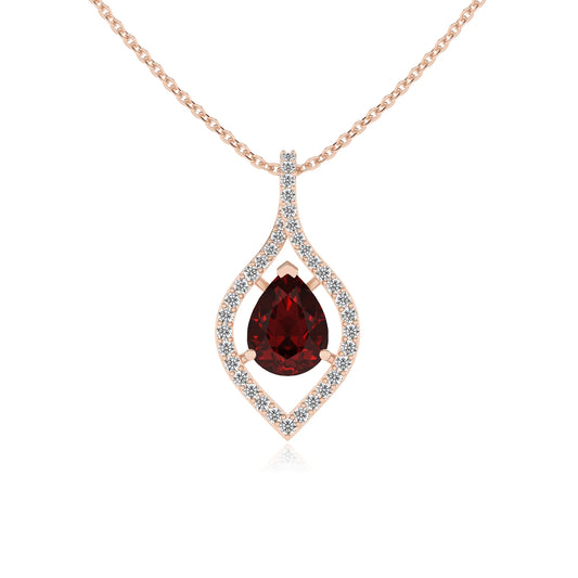 natural garnet pear infinity necklaces in rose gold