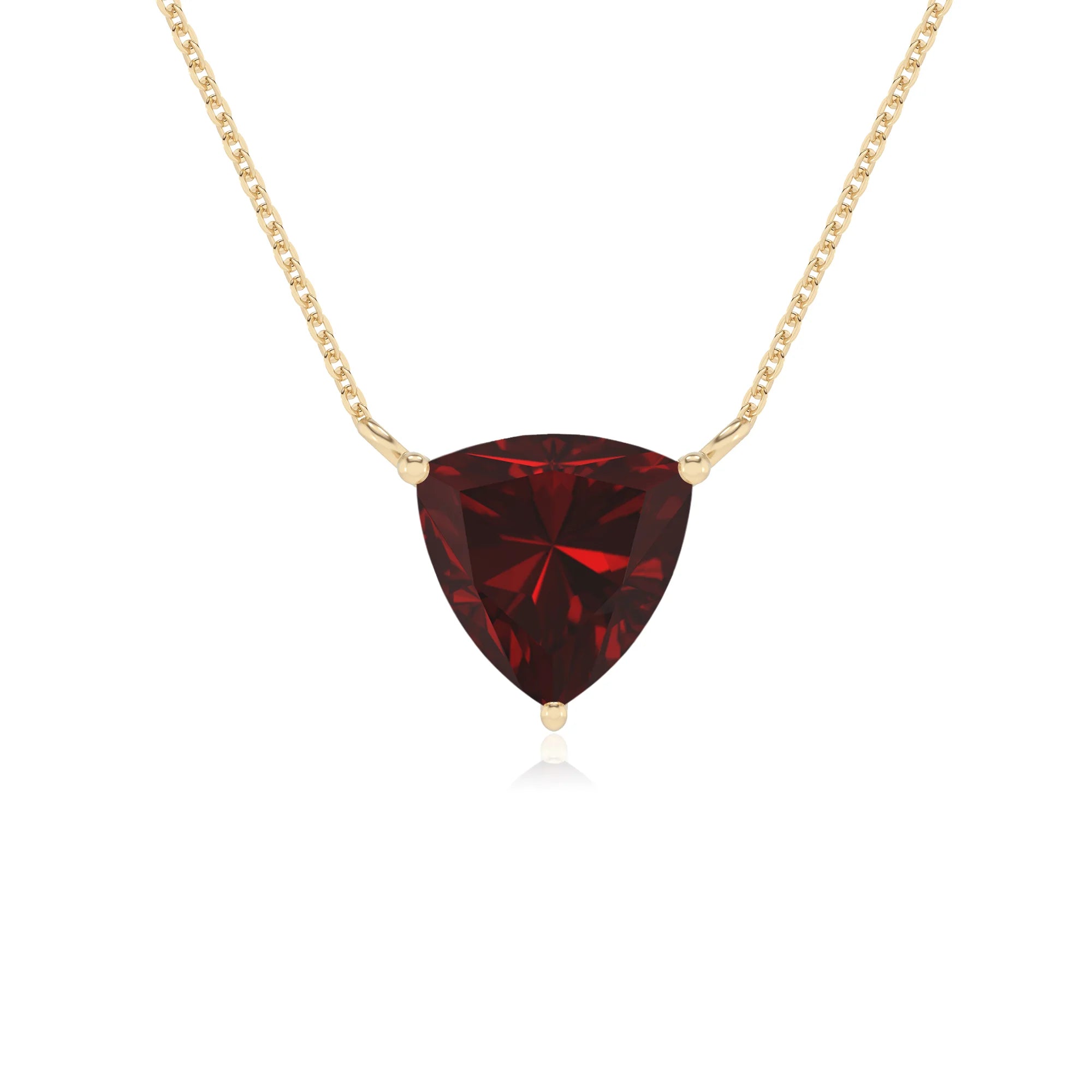 natural garnet trillion solitaire necklaces in yellow gold