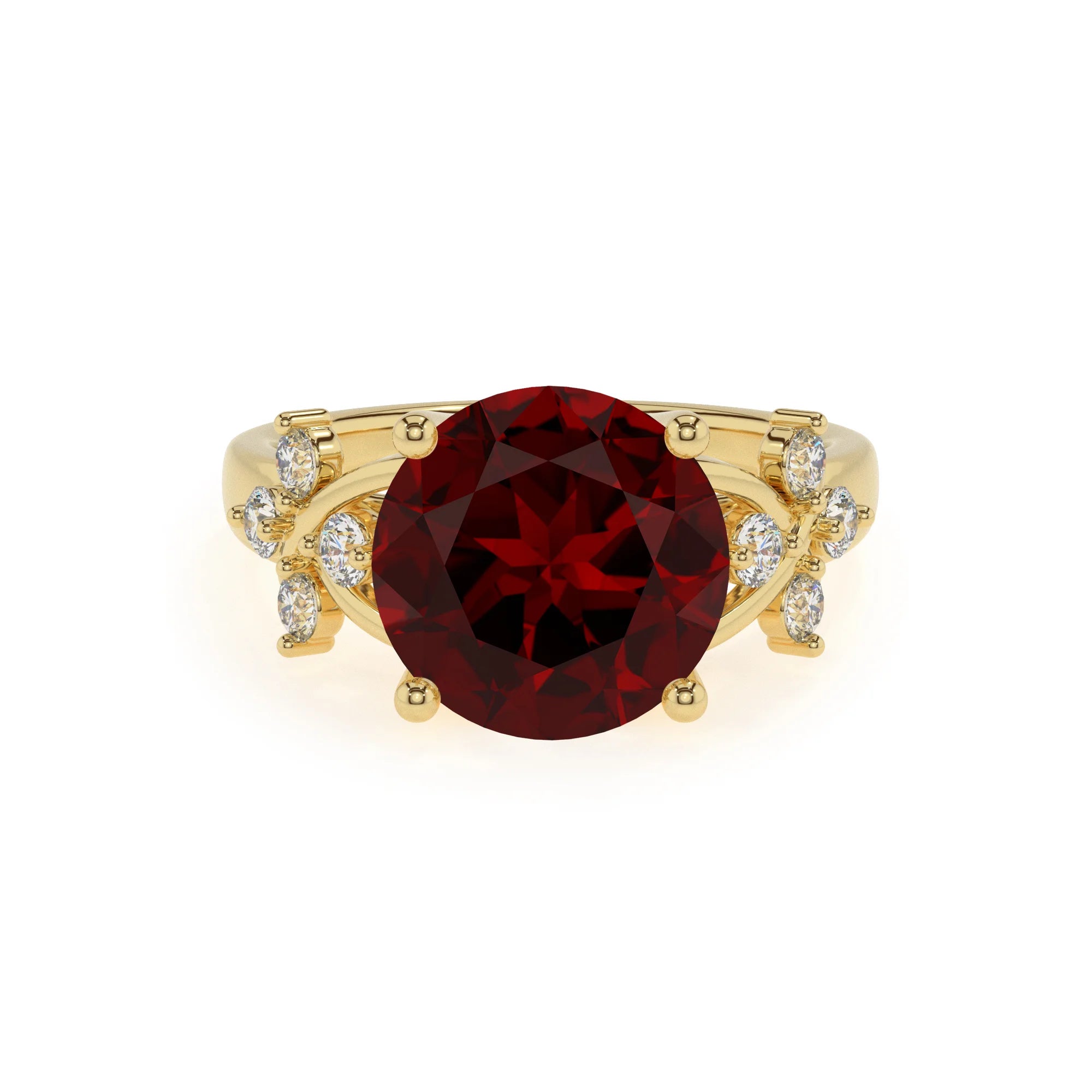 natural garnet round solitaire rings in yellow gold