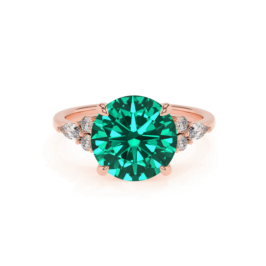 lab grown emerald round solitaire rings in rose gold
