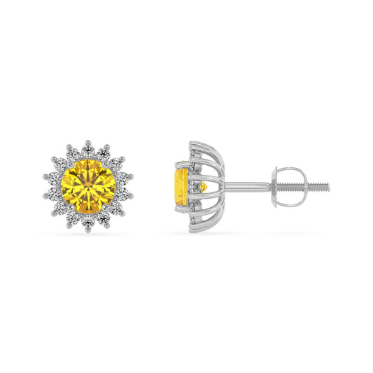 lab grown yellow sapphire round stud earrings in white gold
