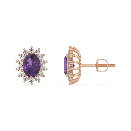 lab grown amethyst oval stud earrings in rose gold
