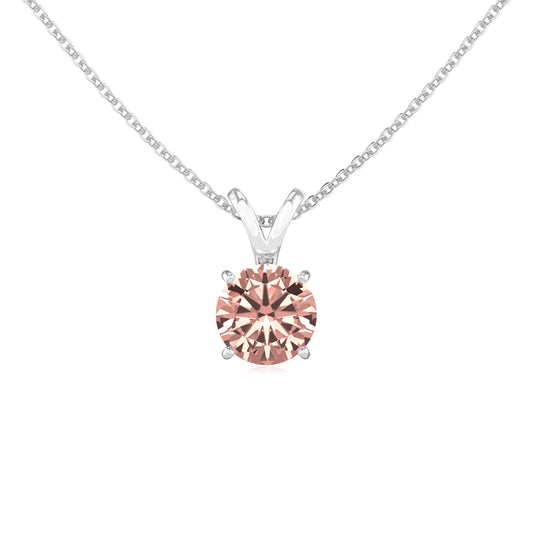 lab grown morganite round solitaire v-bale necklaces in platinum