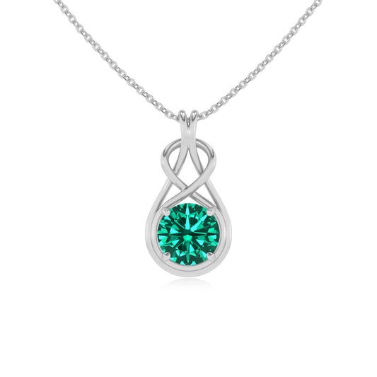 lab grown emerald round solitaire necklaces in white gold