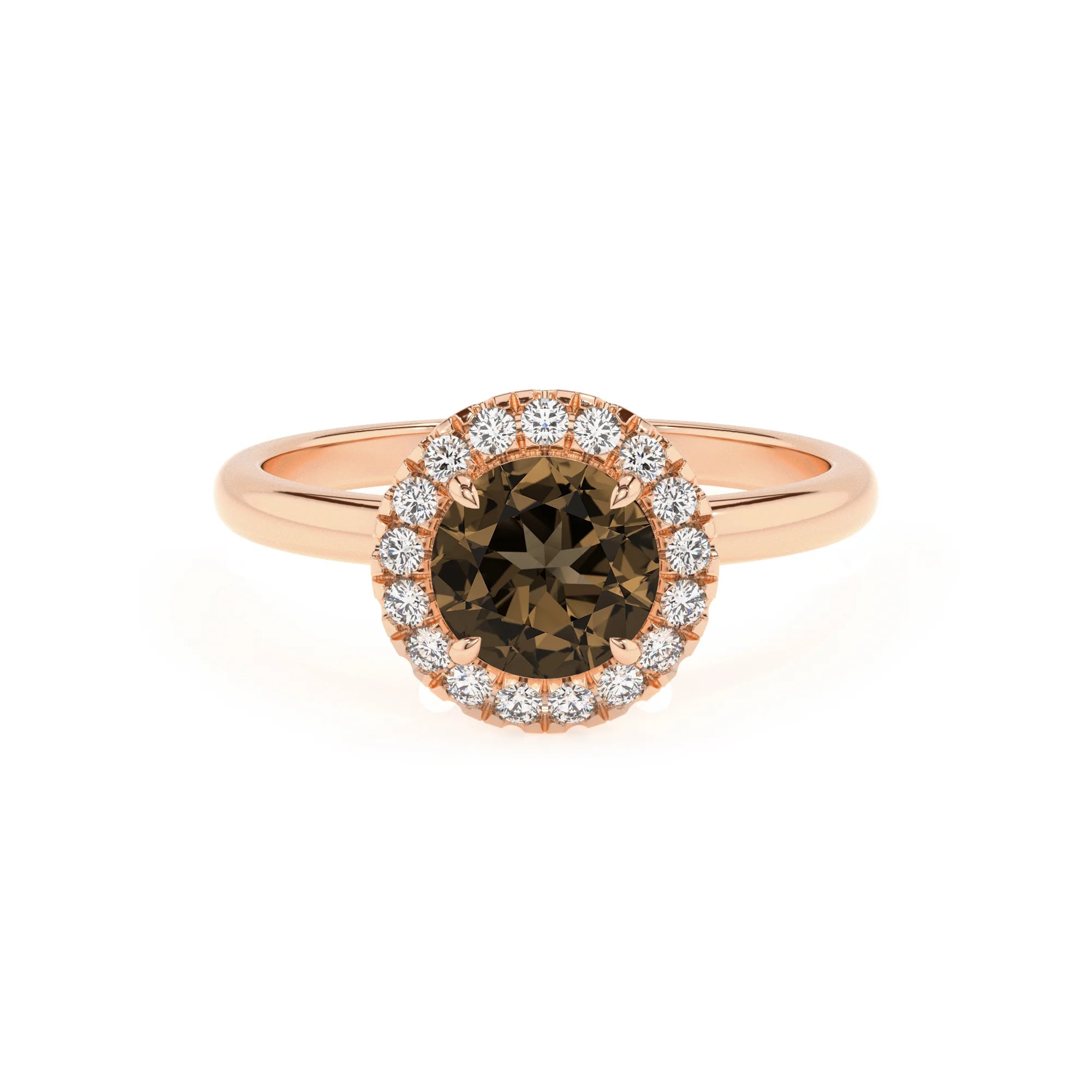 natural smoky-quartz round solitaire rings in rose gold