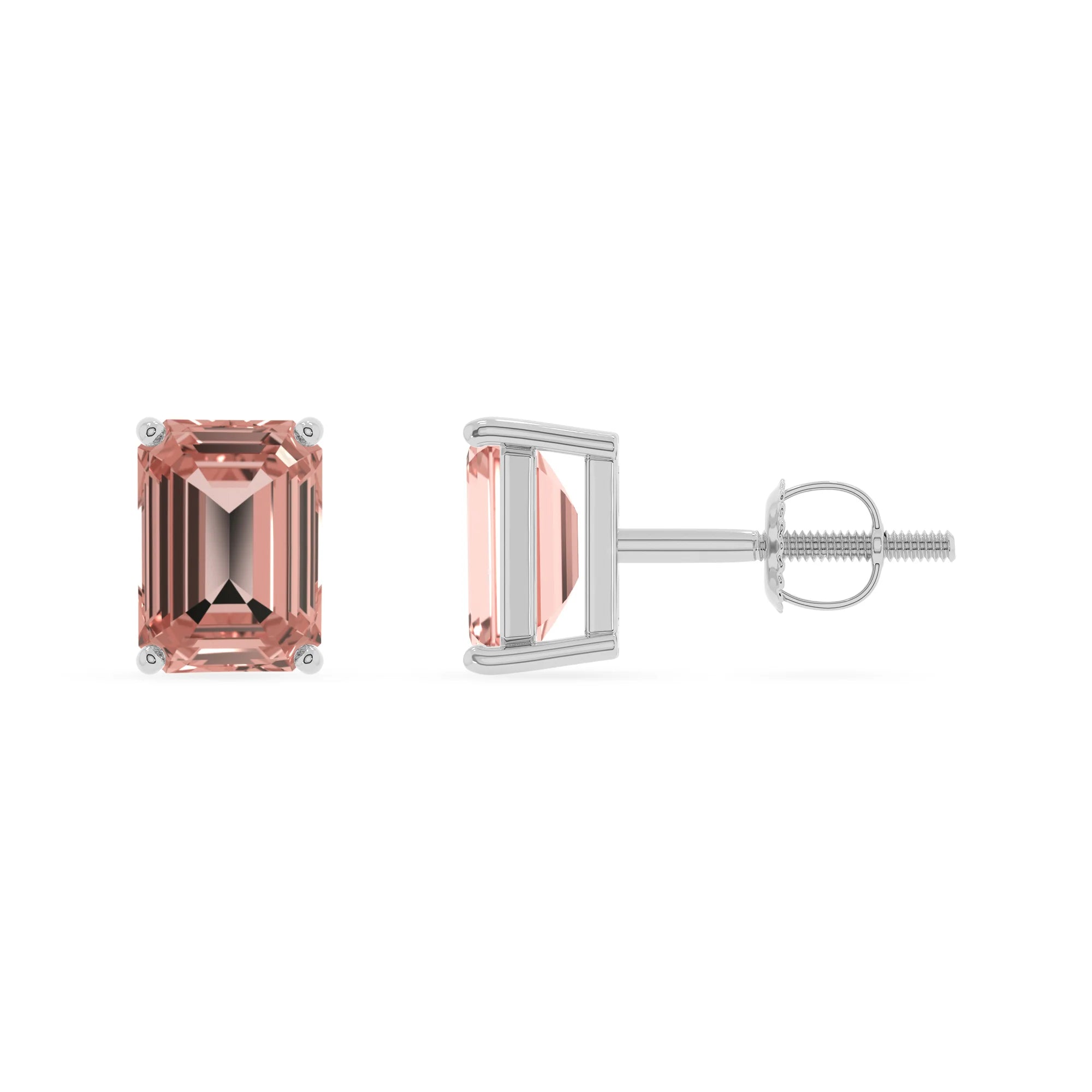 lab grown morganite emerald cut stud earrings in sterling silver