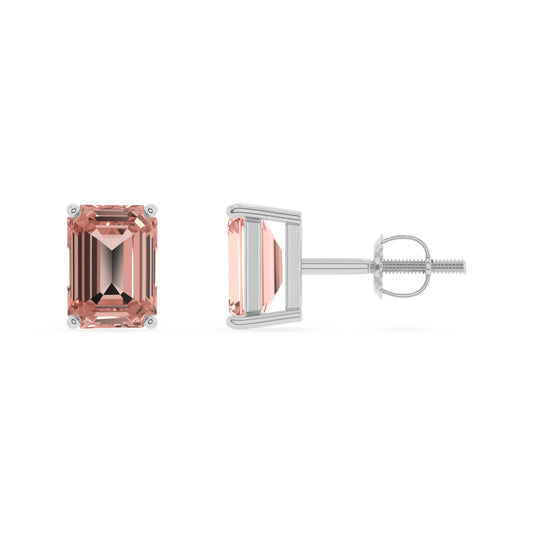 lab grown morganite emerald cut stud earrings in sterling silver