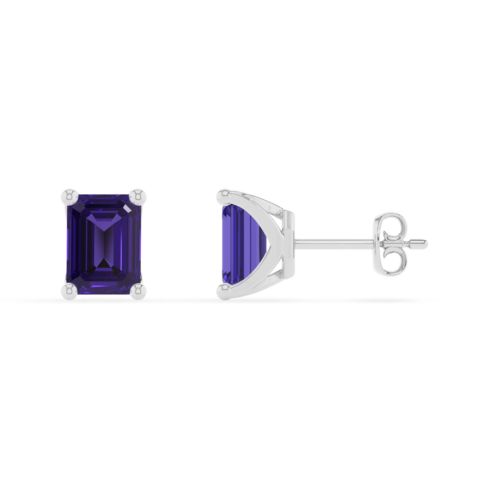 lab grown tanzanite emerald cut stud earrings in sterling silver