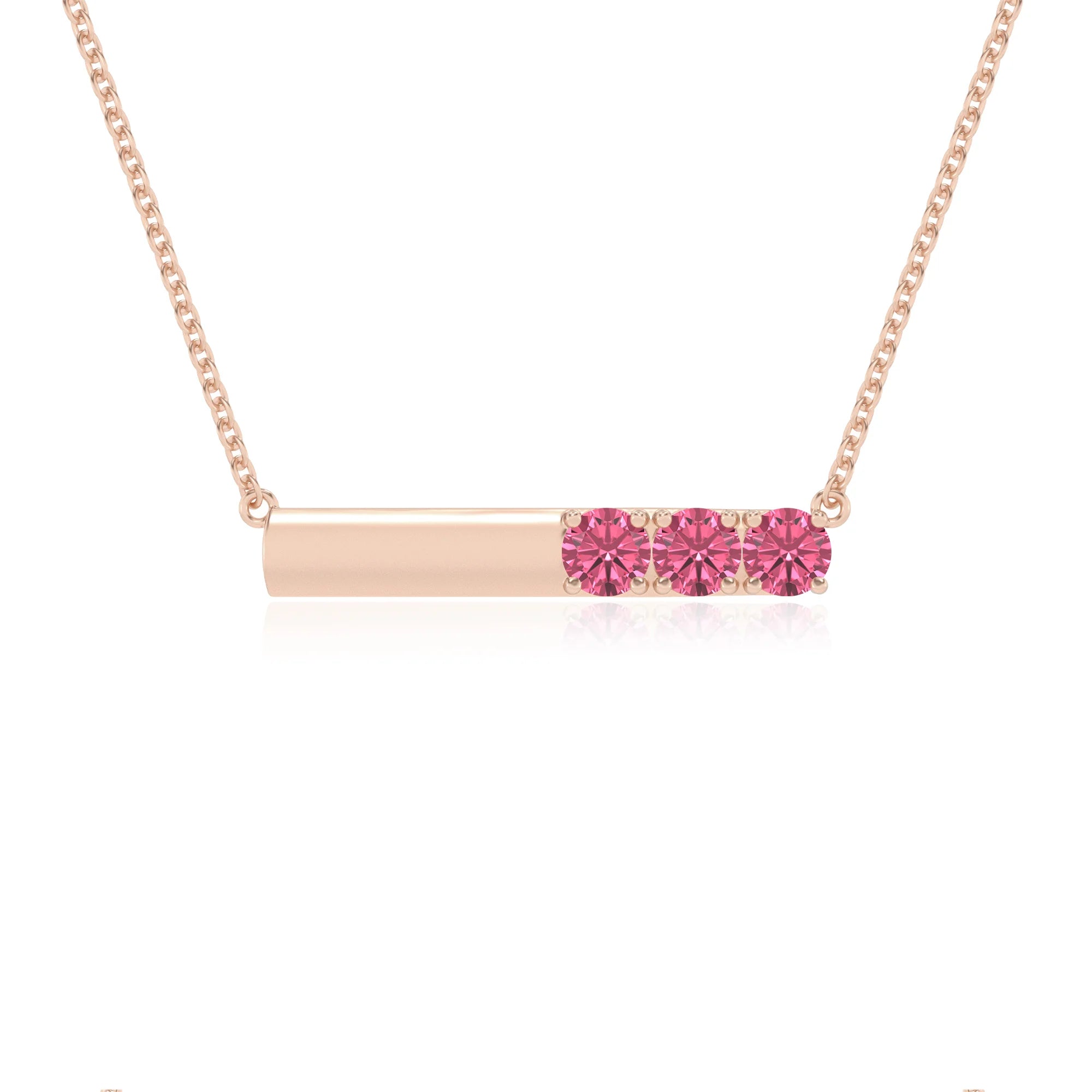 lab grown pink-tourmaline round bar v-bale necklaces in rose gold