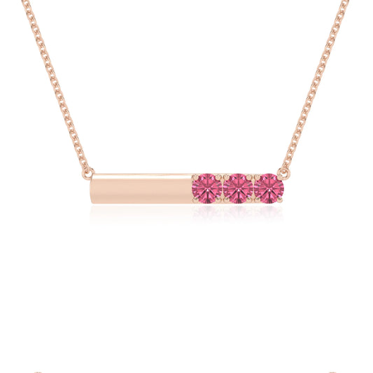 lab grown pink-tourmaline round bar v-bale necklaces in rose gold