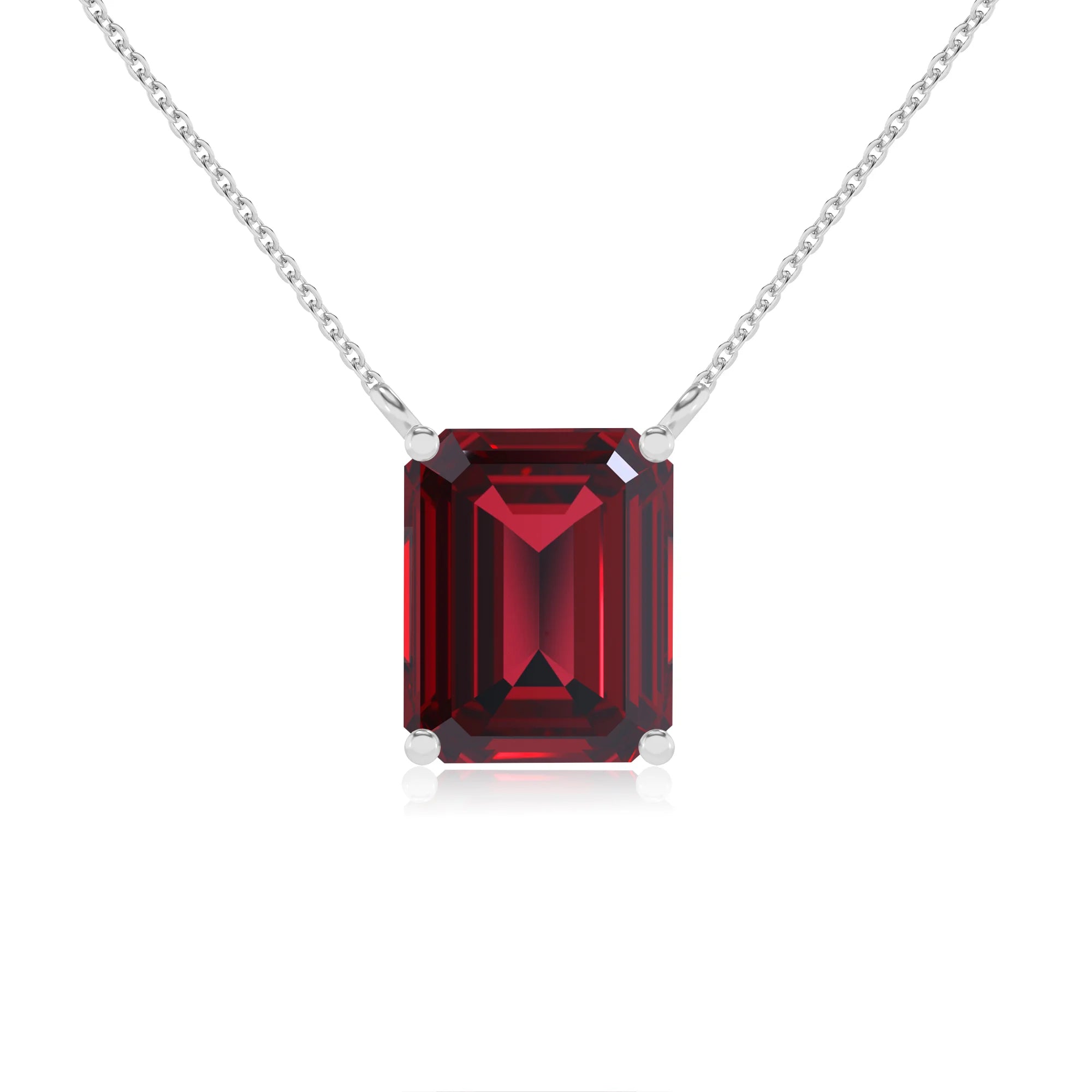 lab grown ruby emerald cut solitaire necklaces in platinum