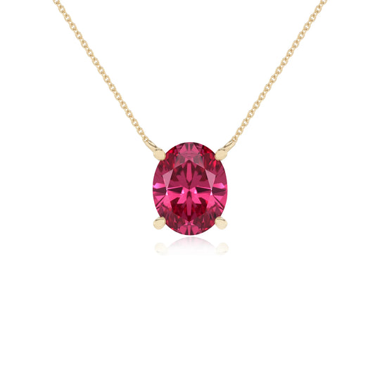 lab grown pink-tourmaline oval solitaire necklaces in yellow gold