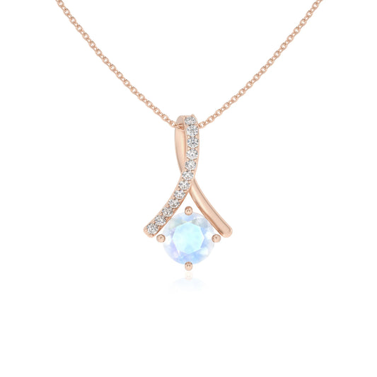 natural rainbow-moonstone round solitaire necklaces in rose gold
