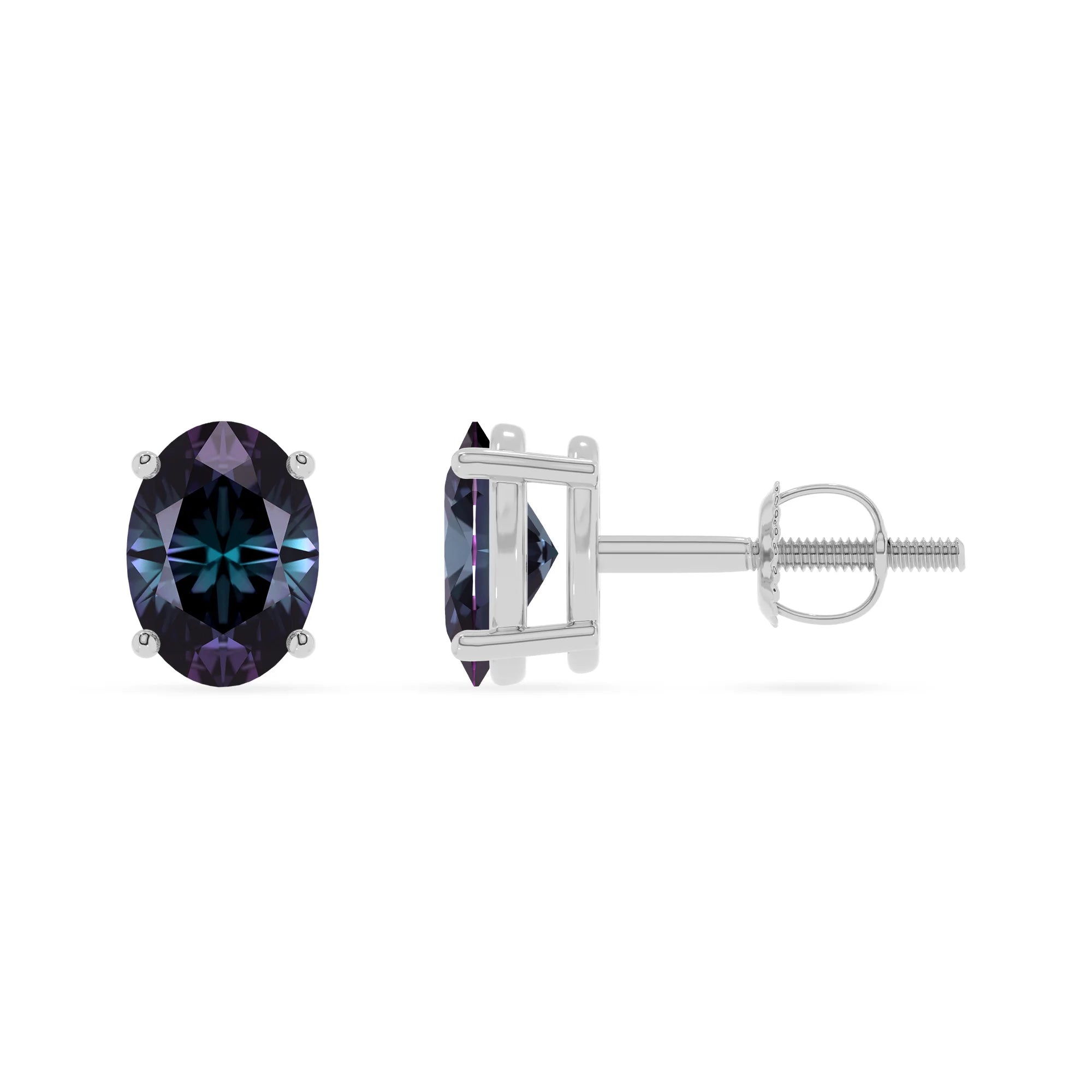 lab grown alexandrite oval stud earrings in platinum