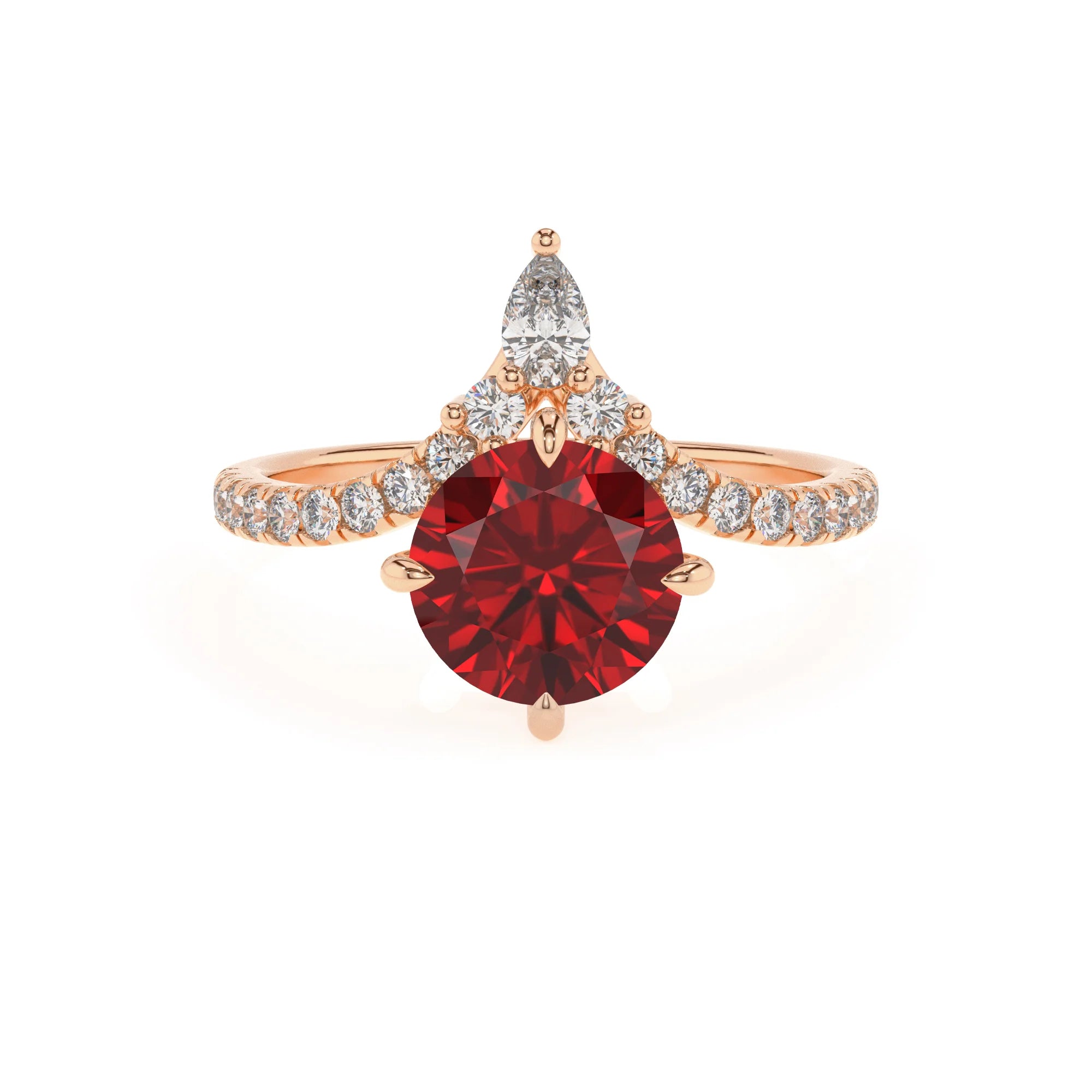 lab grown ruby round solitaire rings in rose gold