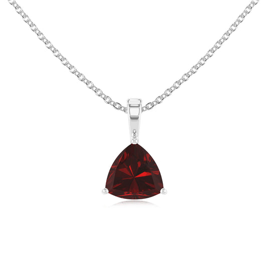 natural garnet trillion solitaire necklaces in platinum