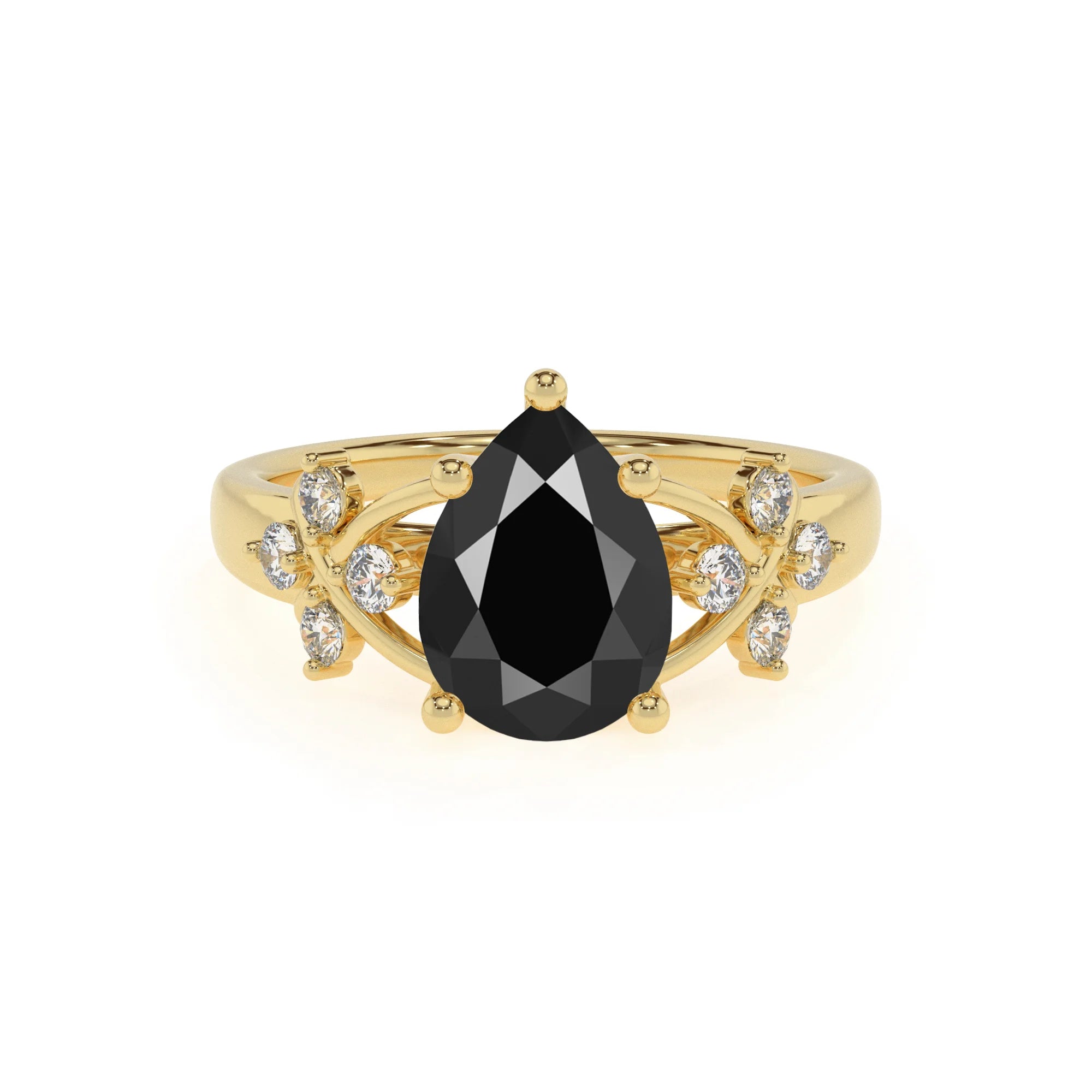 natural black-onyx pear solitaire rings in yellow gold