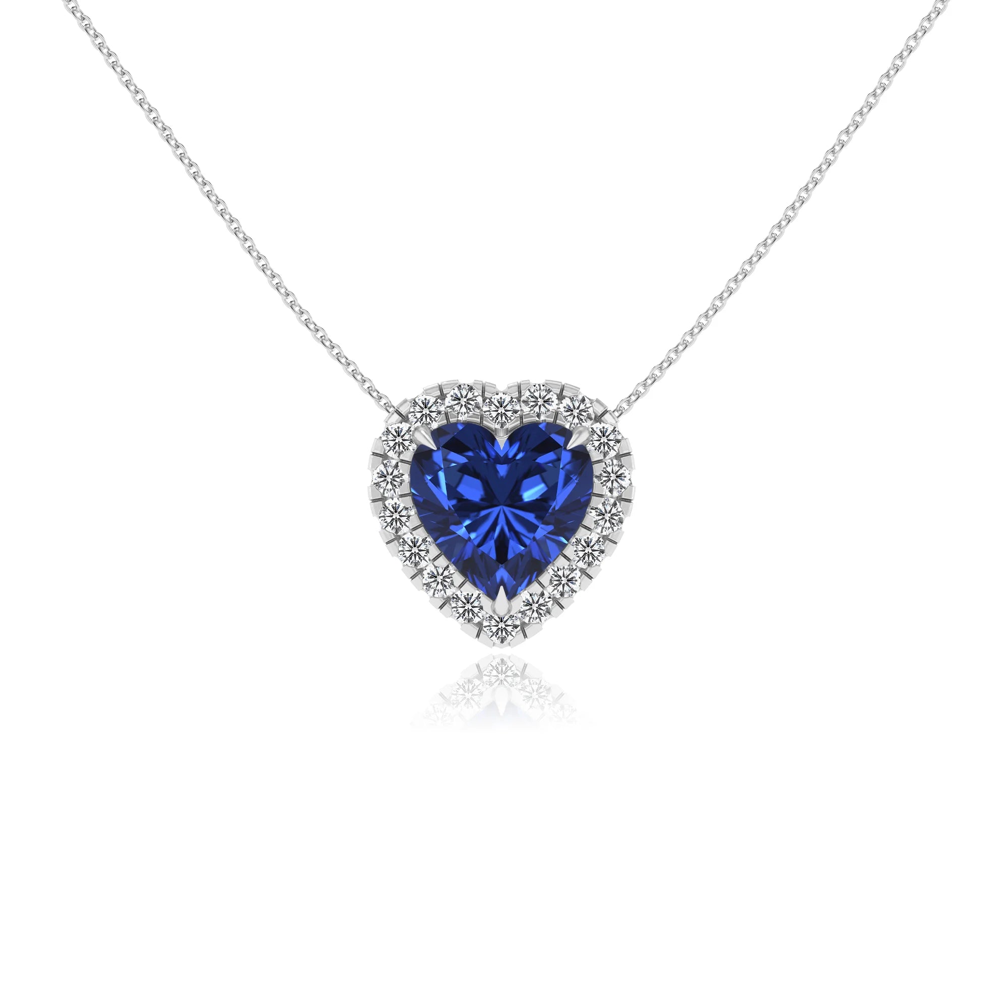 lab grown blue sapphire heart solitaire necklaces in sterling silver